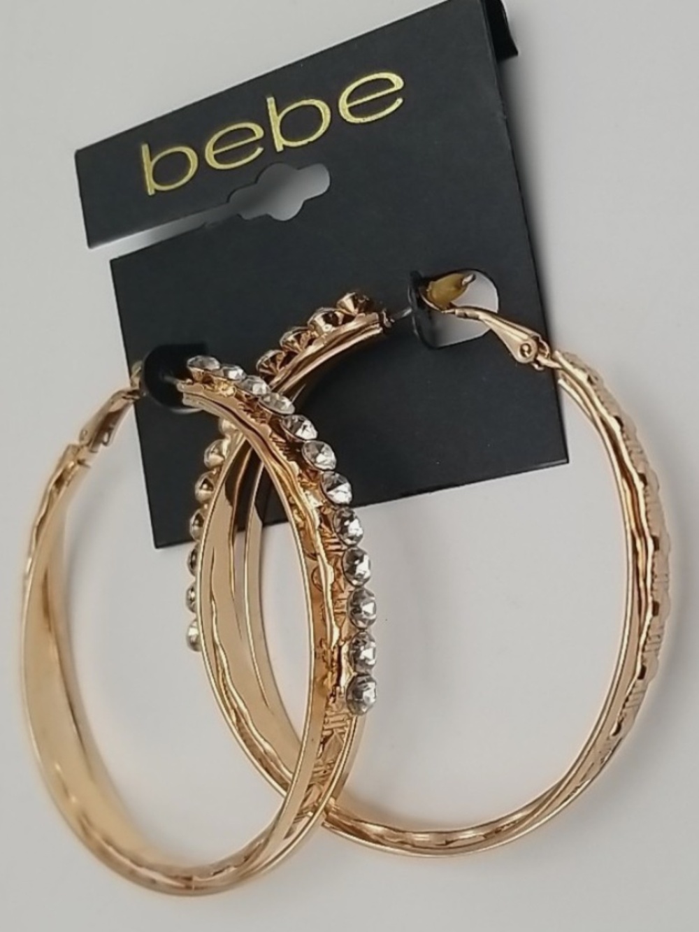 NWT bebe 2” Rose Gold-tone Hoops with Rhinestones (Pierced)